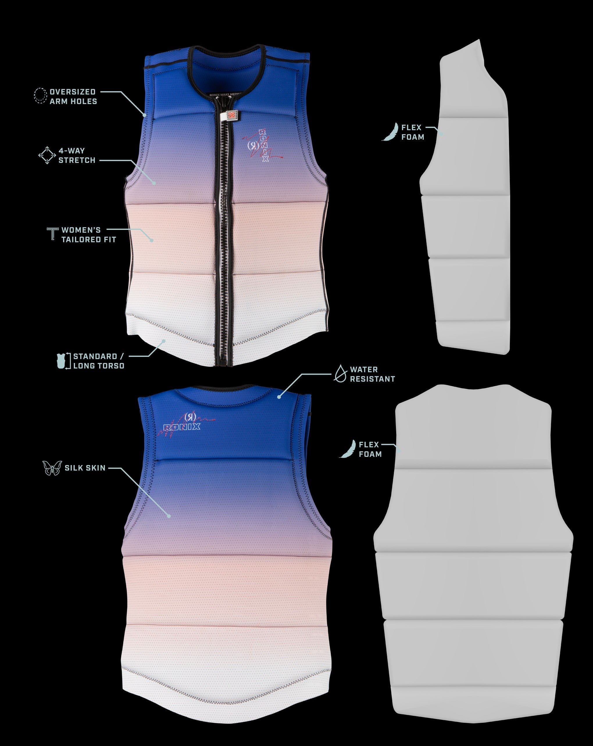 Ronix Coral - Women's CE Approved Impact Vest - White/Blue Fade
