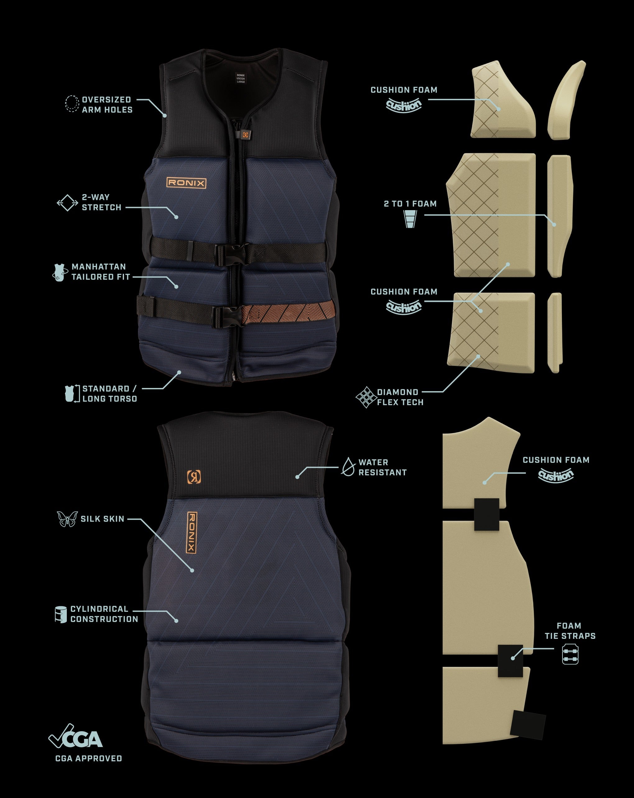 Ronix One - Mens Capella 3.0 - CGA Life Vest - Deep Blue Sea