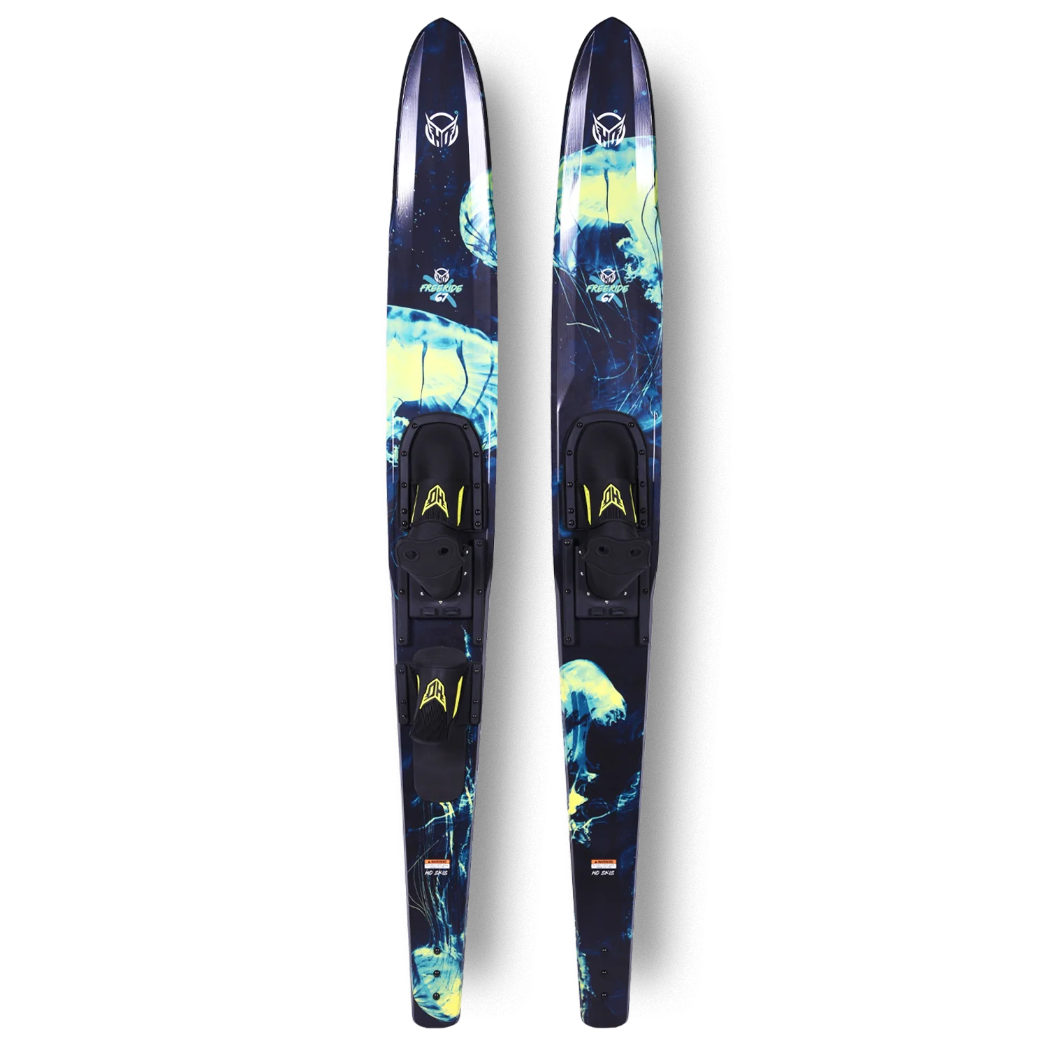 HO Sports 67 Freeride Combo waterskis with adjustable Horseshoe bindings, Clean Edge Technology, traditional edge stability, and Freeride flex frame
