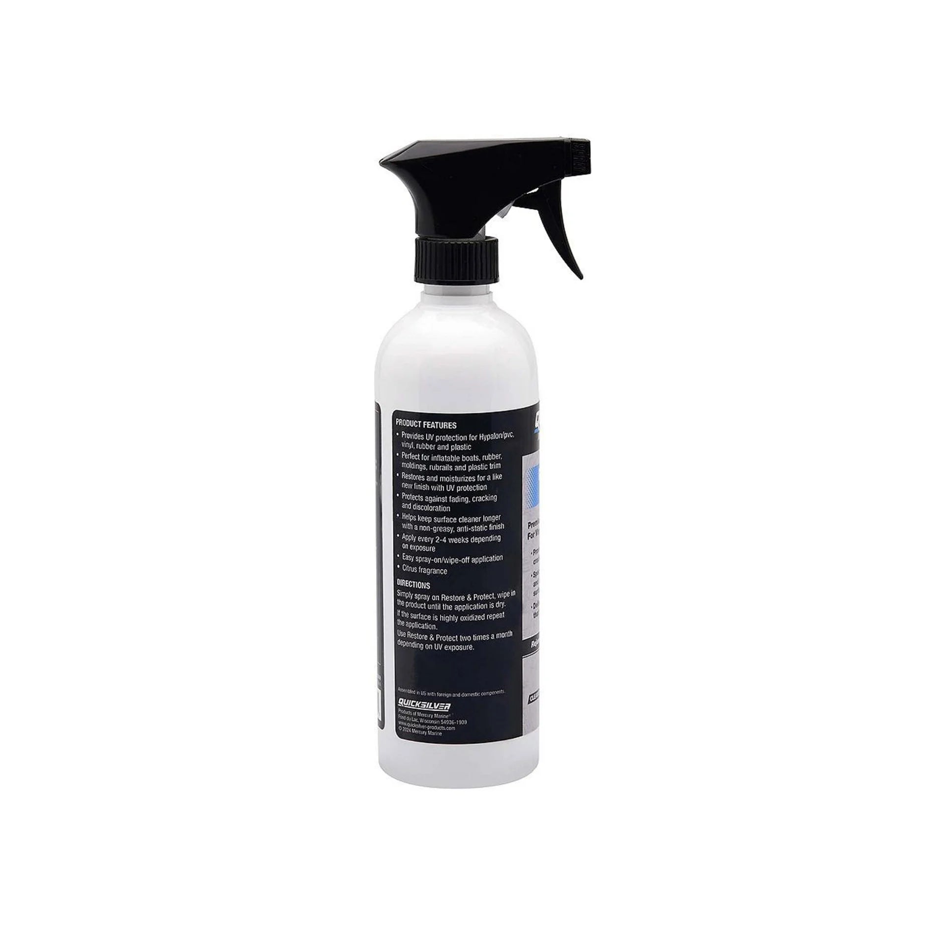 Quicksilver 8M0232639 Restore Protect marine spray 16 oz for vinyl plastic leather and rubber surfaces back