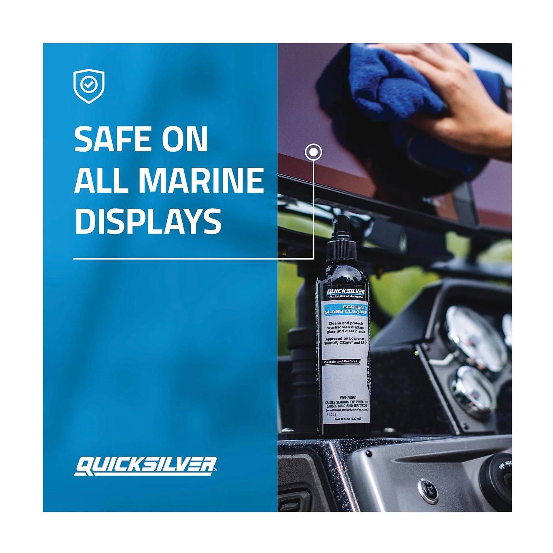 Quicksilver 8M0224418 Screen Glass Cleaner 8 oz for marine and automotive touchscreen displays display safe