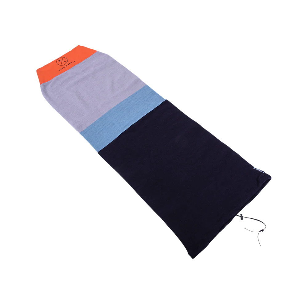 Hyperlite Blunt Nose Surf Sock OSFA wakesurf board cover with plush terrycloth fabric, reinforced nylon nose, drawstring closure, and fin pouch empty