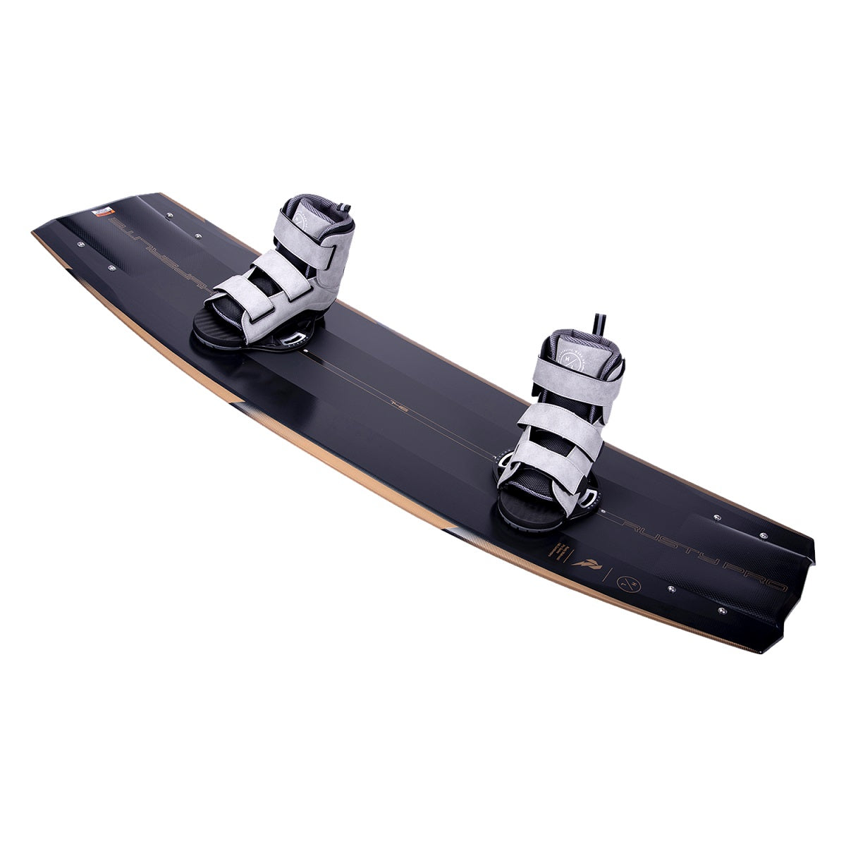 rusty pro wakeboard with formula bindings on top